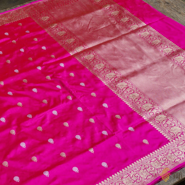 Red-Rani Pink Pure Katan Silk Banarasi Handloom Saree - Tilfi