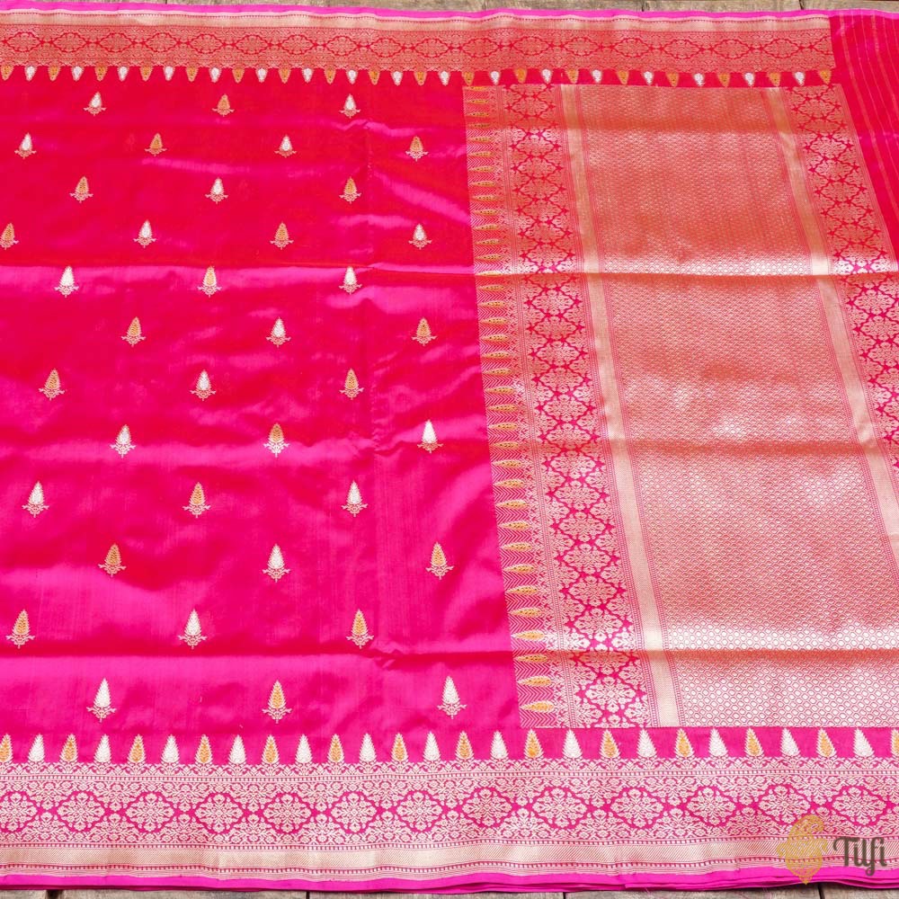 Red-Rani Pink Pure Katan Silk Banarasi Handloom Saree