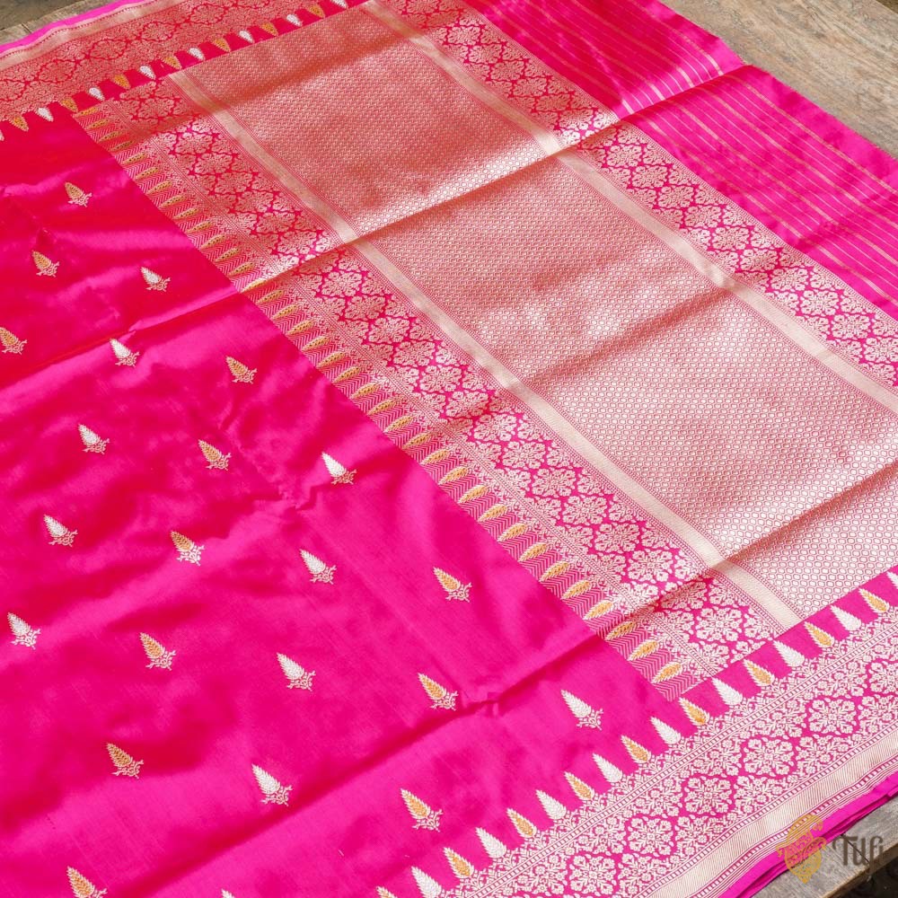 Red-Rani Pink Pure Katan Silk Banarasi Handloom Saree