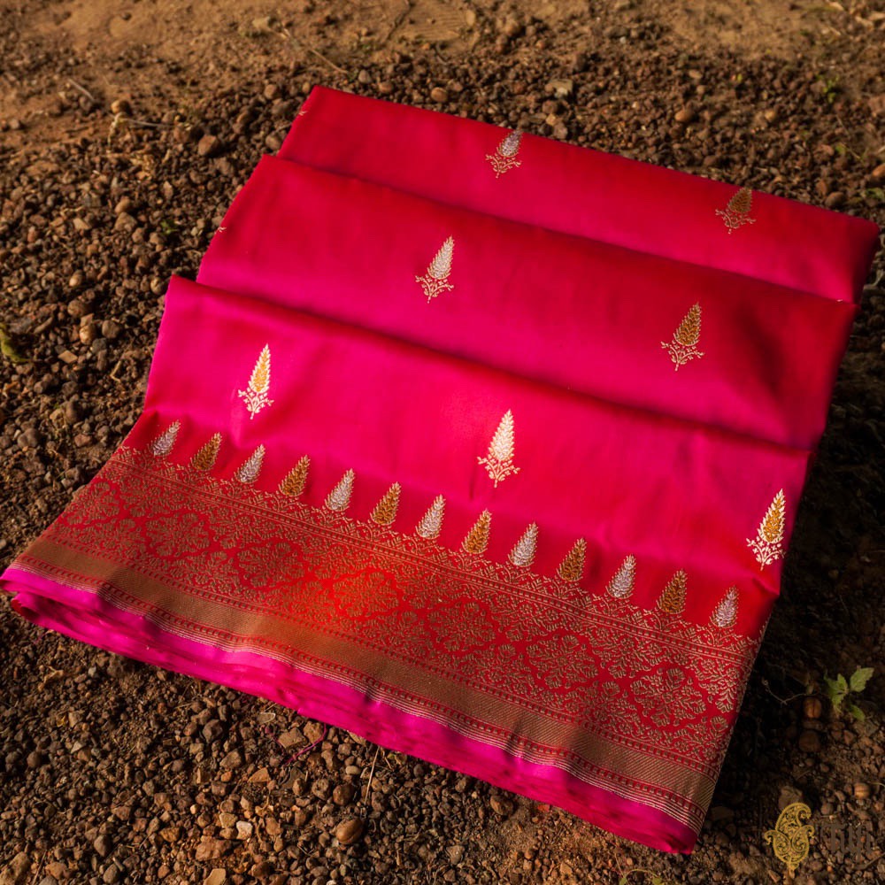 Red-Rani Pink Pure Katan Silk Banarasi Handloom Saree