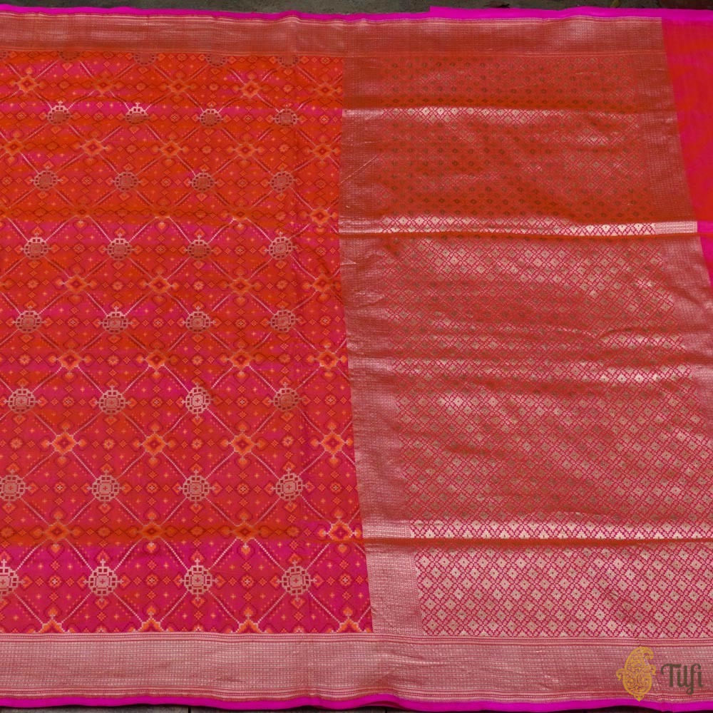 Orange-Pink Pure Katan Silk Banarasi Handloom Patola Saree