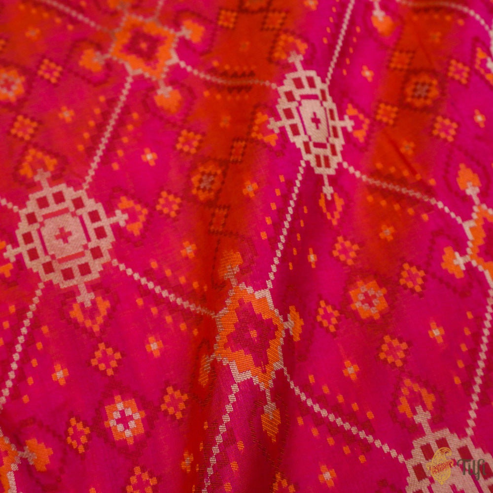 Orange-Pink Pure Katan Silk Banarasi Handloom Patola Saree