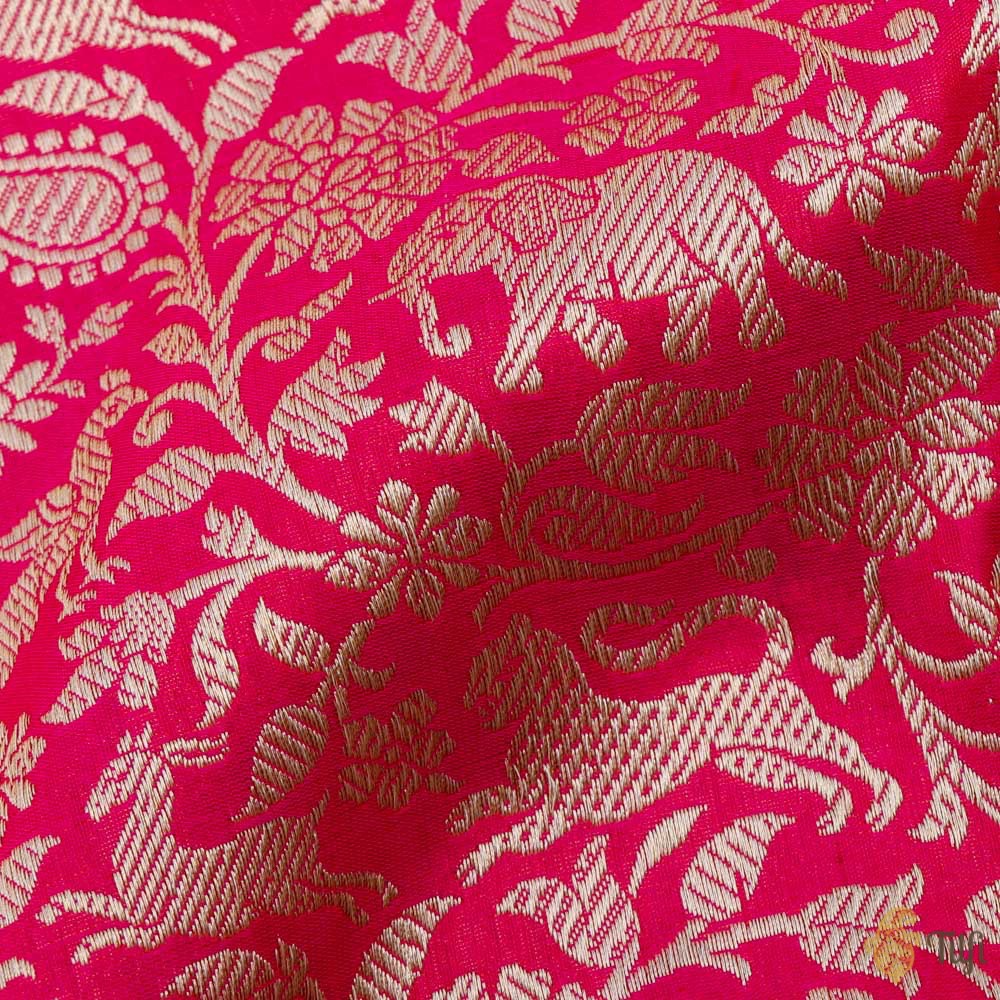 Rani Pink-Red Pure Katan Silk Banarasi Shikargah Handloom Saree