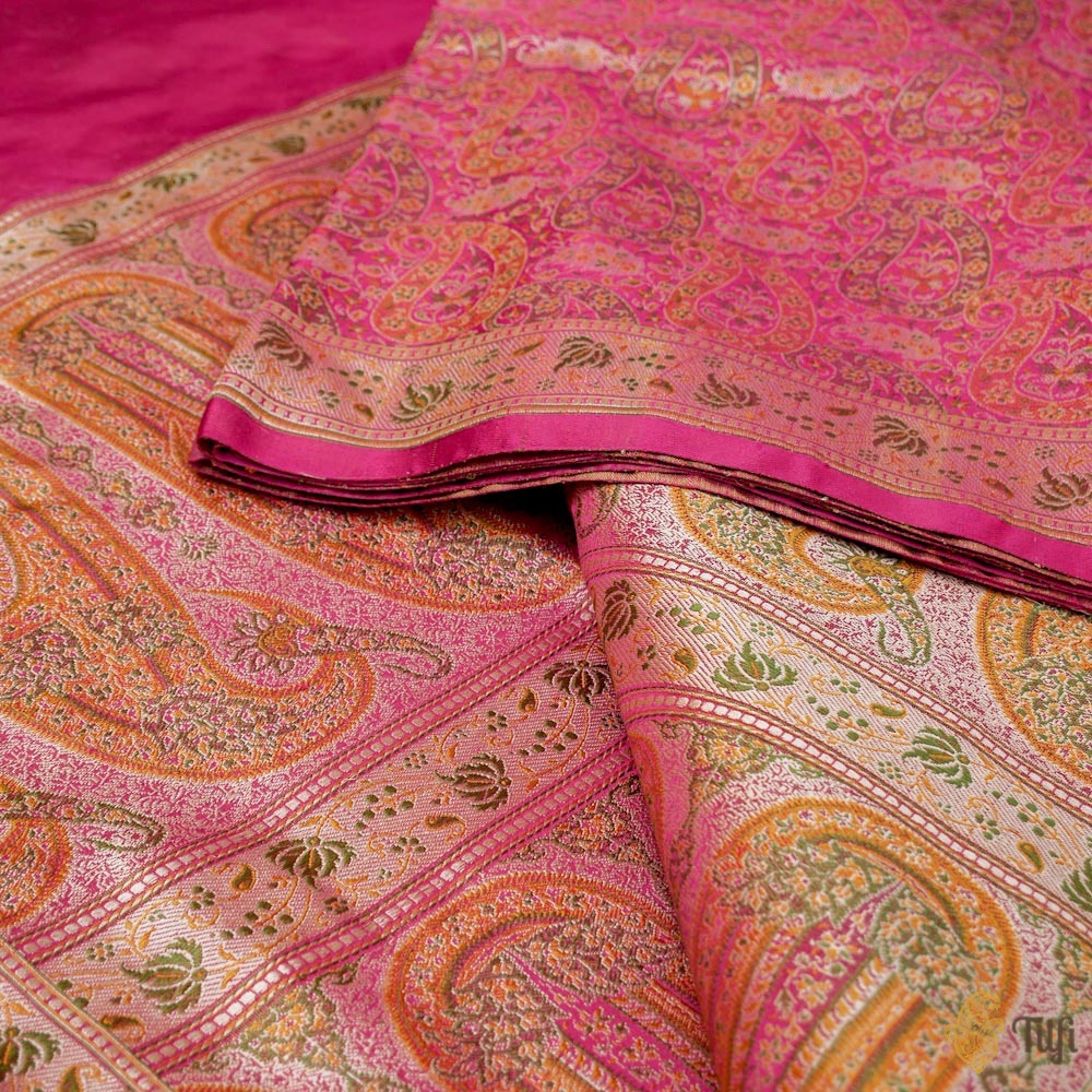 Handloom Banarasi Silk Jamawar Tanchoi Saree | Silk, Saree, Cerise pink