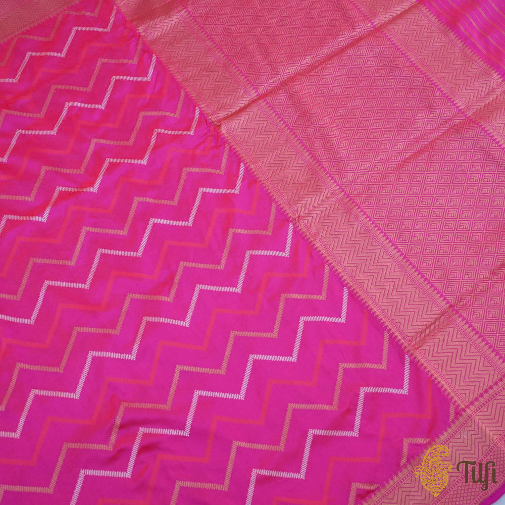 Red-Rani Pink Pure Katan Silk Banarasi Handloom Saree