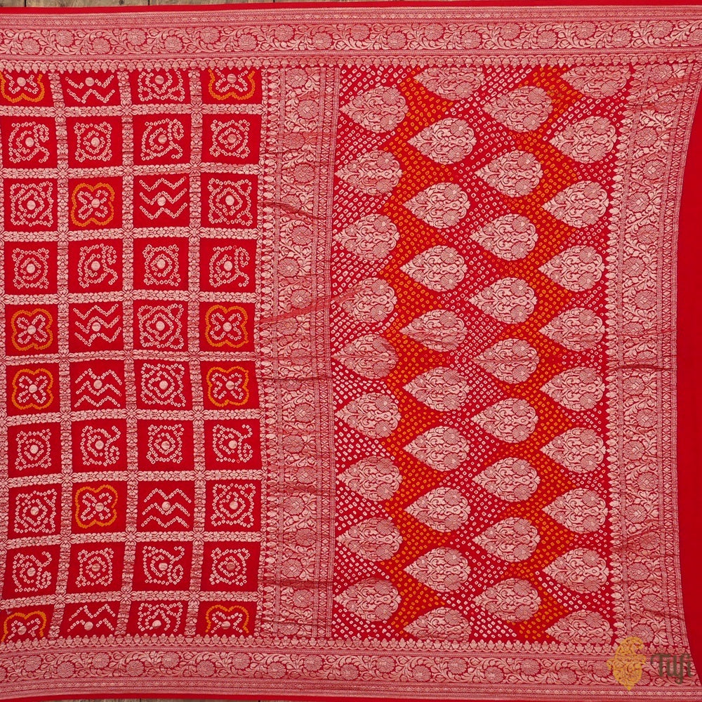 Red Pure Georgette Banarasi Bandhani Handloom Saree