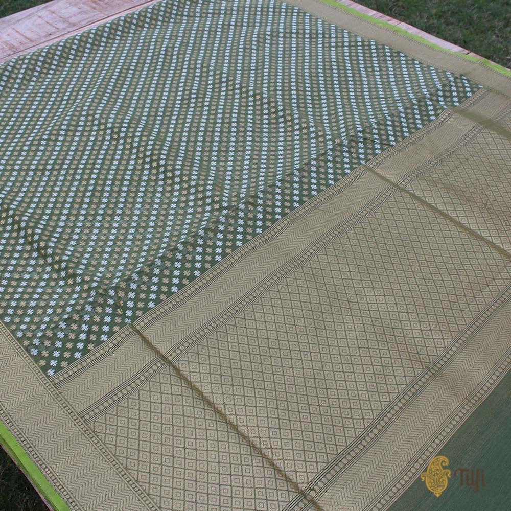 Mehendi Green Pure Kora Silk Banarasi Handloom Saree