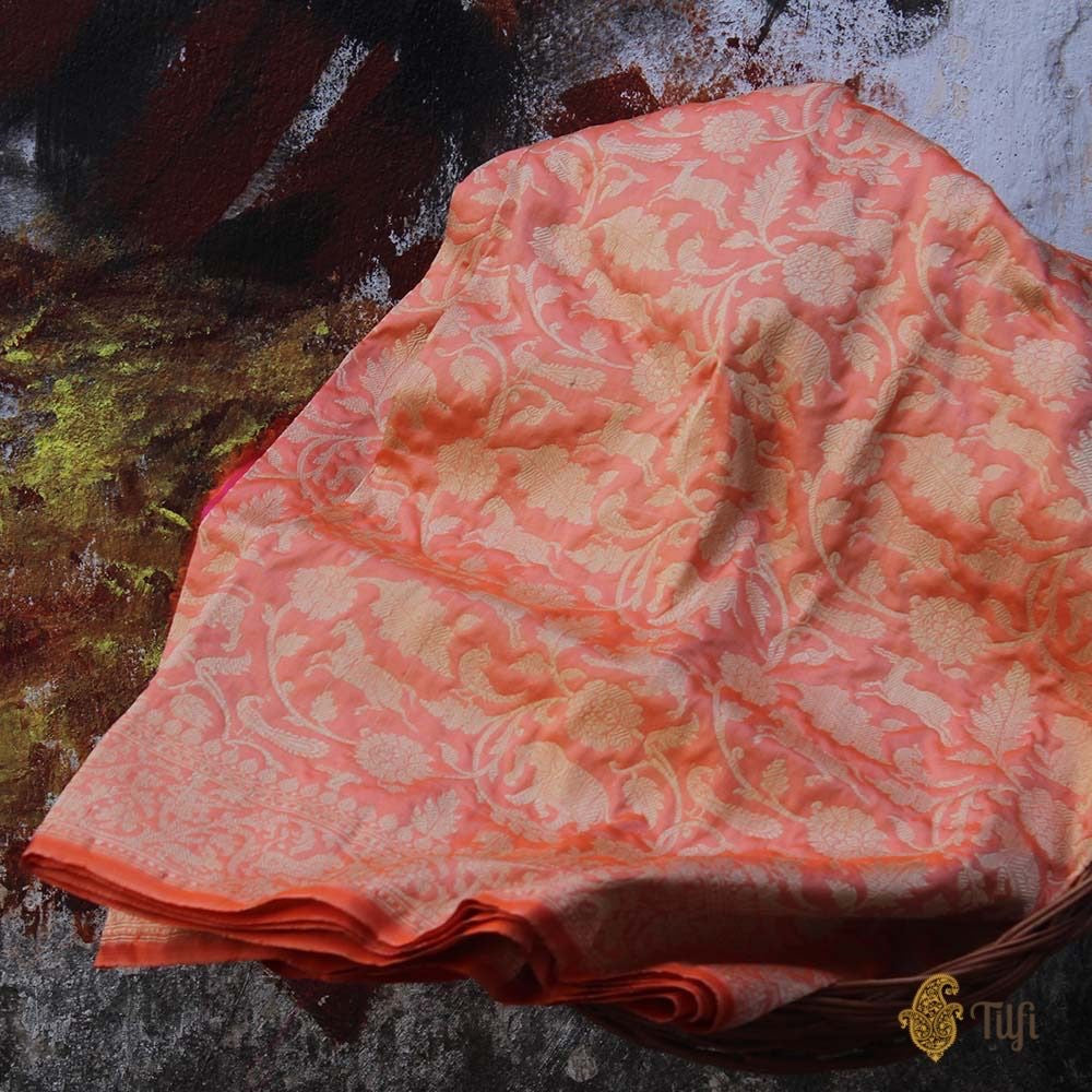 Peach Pure Katan Silk Banarasi Shikaargah Handloom Saree