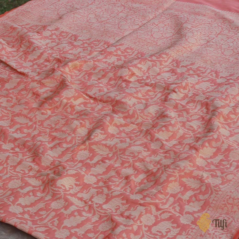 Peach Pure Katan Silk Banarasi Shikaargah Handloom Saree