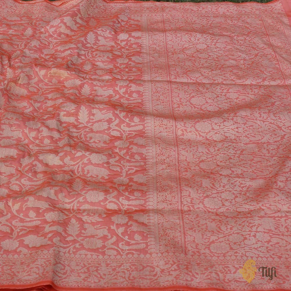 Peach Pure Katan Silk Banarasi Shikaargah Handloom Saree