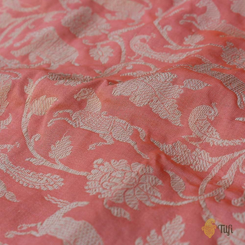 Peach Pure Katan Silk Banarasi Shikaargah Handloom Saree
