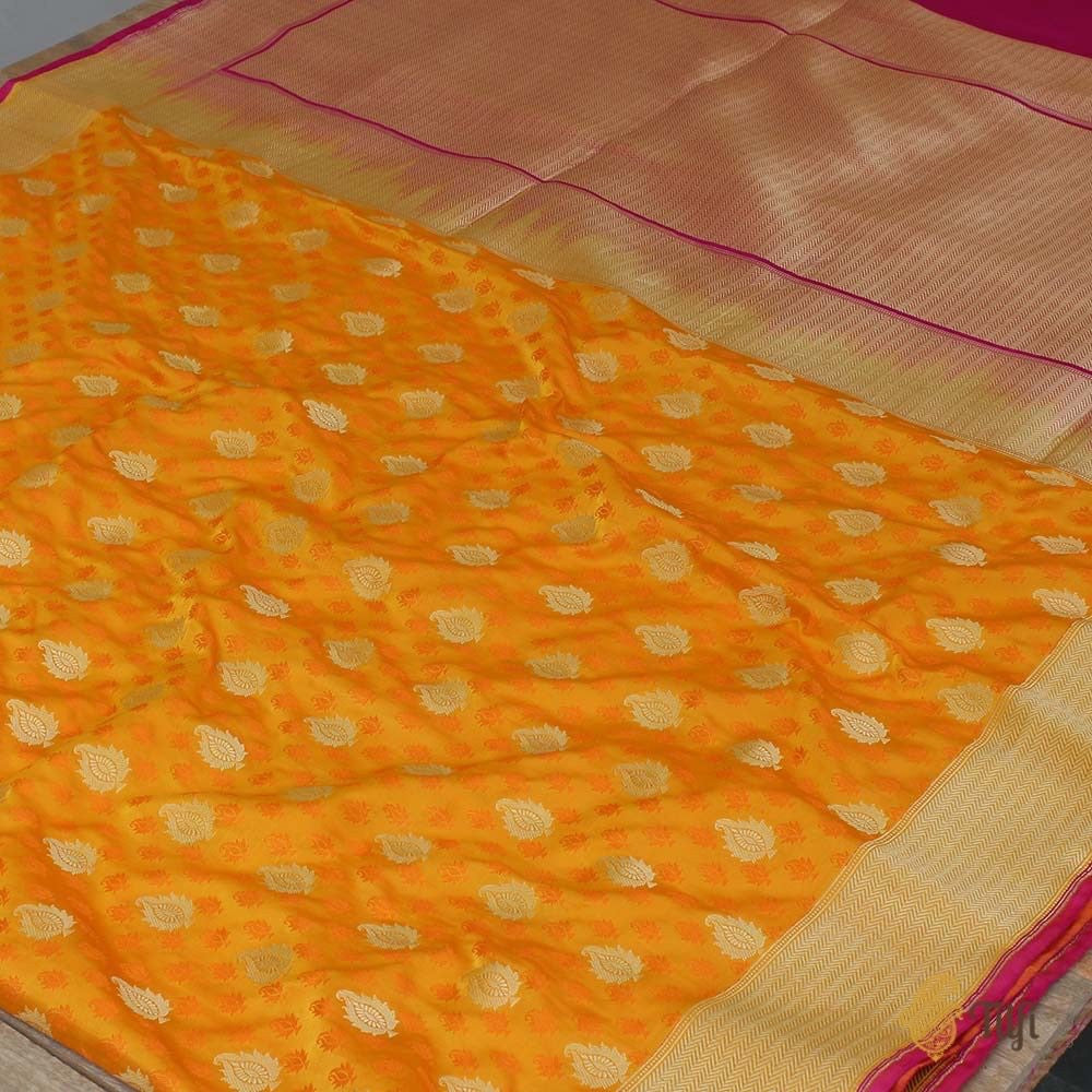 Orange Pure Soft Satin Silk Banarasi Handloom Saree
