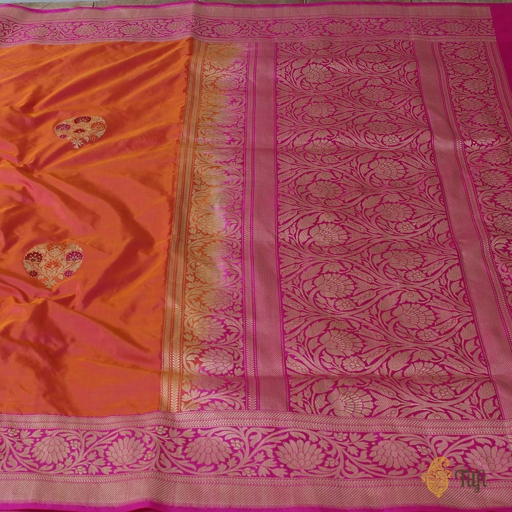 Orange-Gulabi Pink Pure Katan Silk Banarasi Handloom Saree