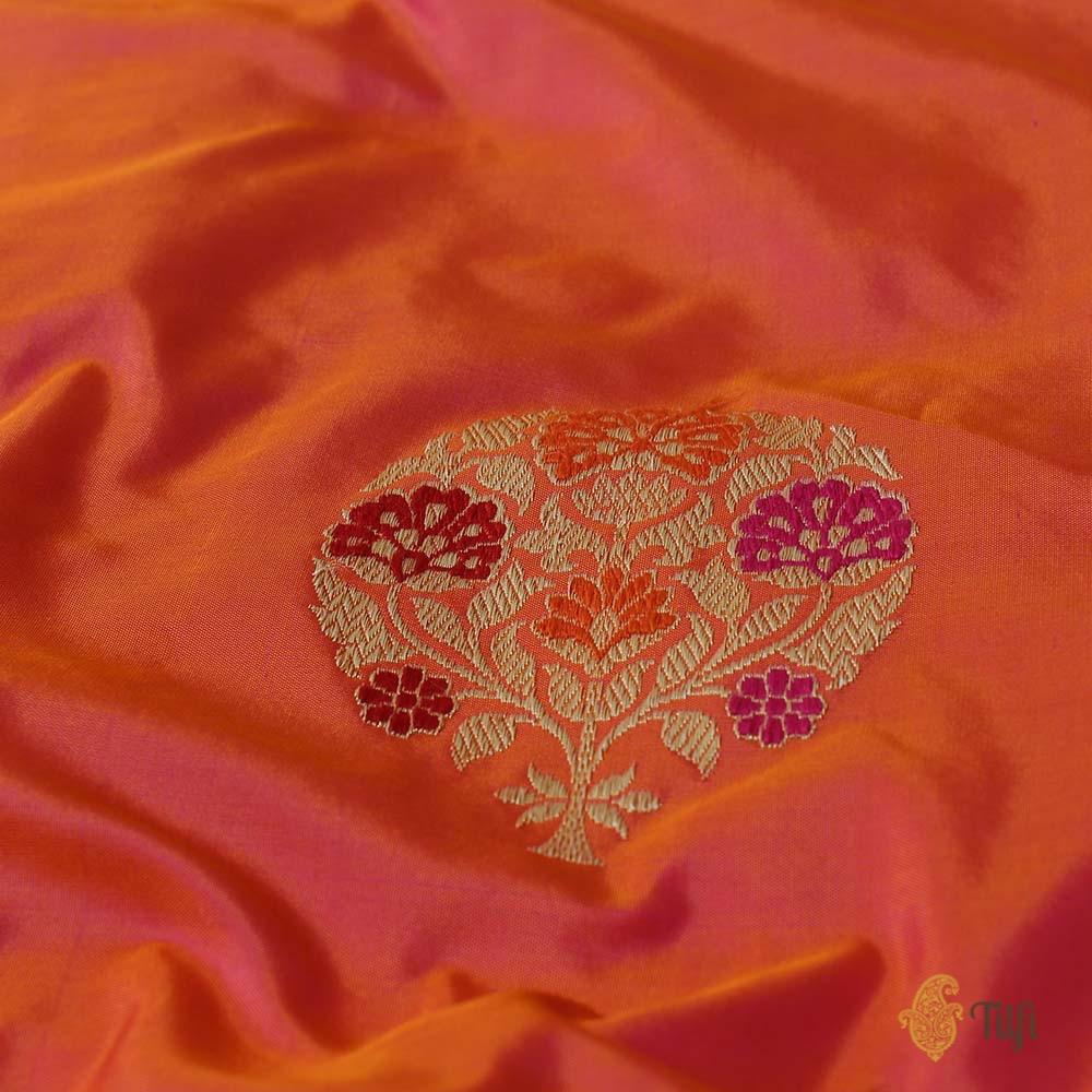 Orange-Gulabi Pink Pure Katan Silk Banarasi Handloom Saree