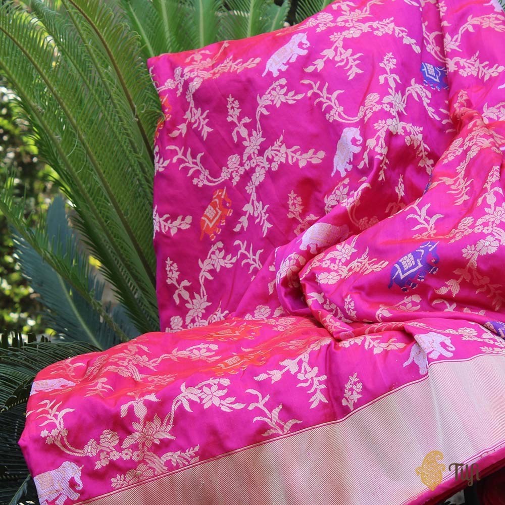 Red-Rani Pink Pure Katan Silk Banarasi Handloom Saree