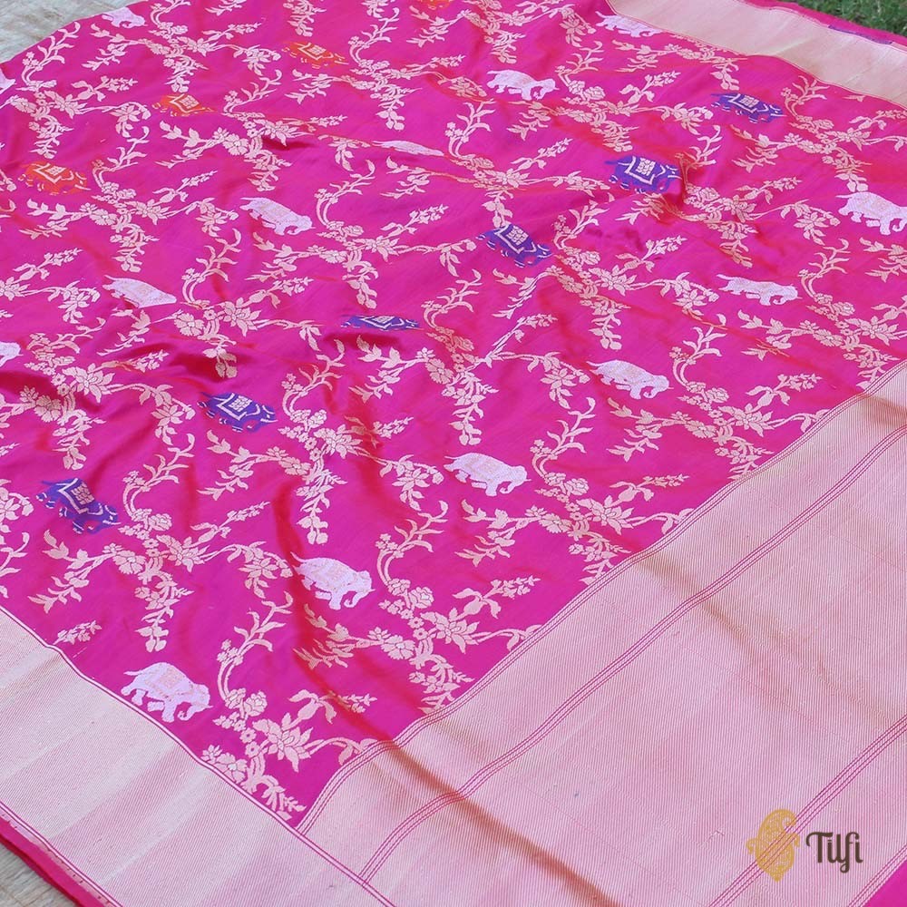 Red-Rani Pink Pure Katan Silk Banarasi Handloom Saree