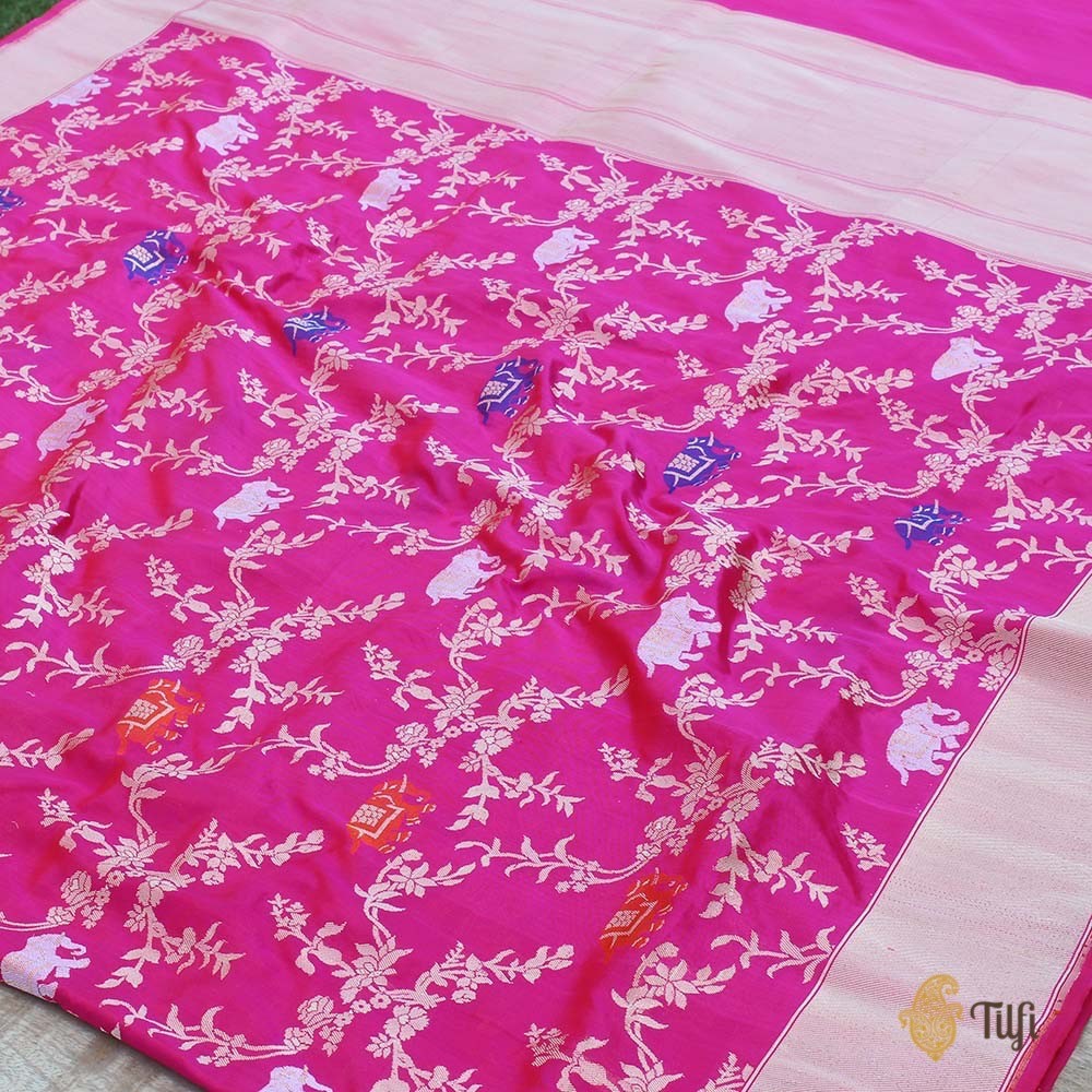 Red-Rani Pink Pure Katan Silk Banarasi Handloom Saree