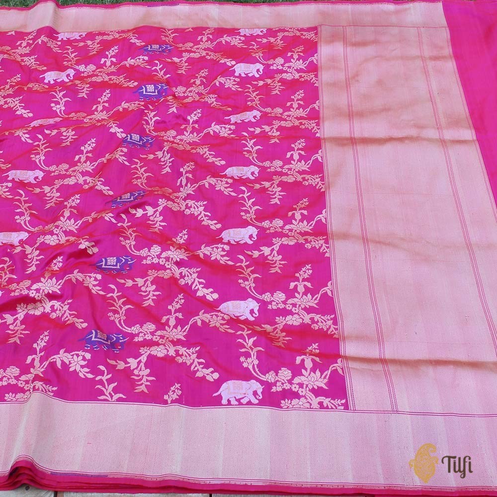 Red-Rani Pink Pure Katan Silk Banarasi Handloom Saree