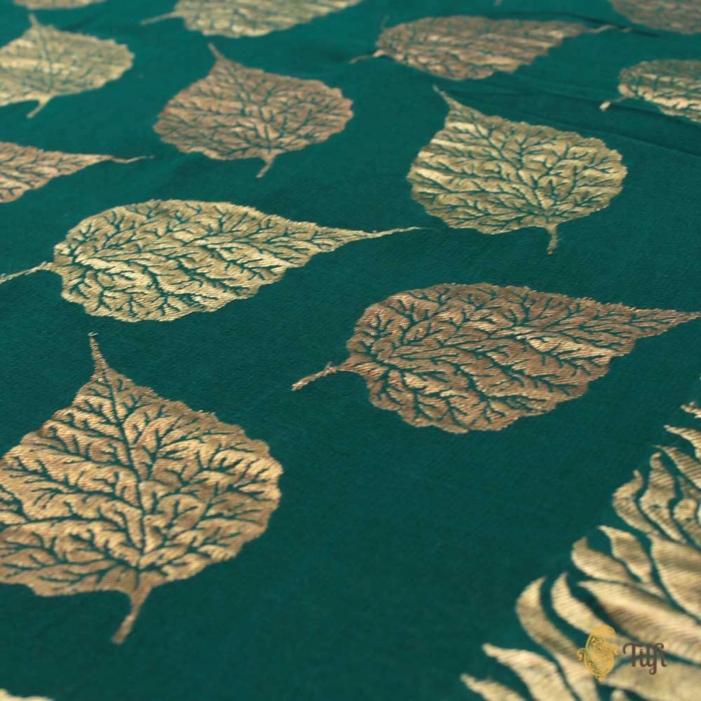 Emerald Green Pure Chiffon Georgette Banarasi Handloom Saree