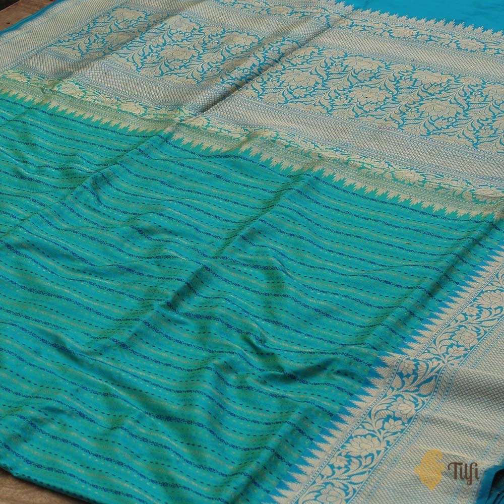 Turquoise Blue Pure Katan Silk Banarasi Handloom Saree
