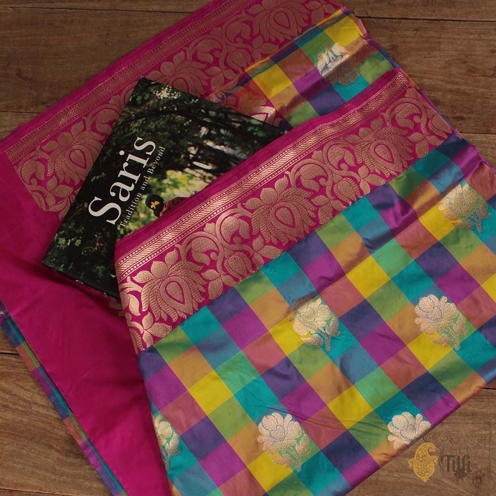 Checkered Pure Katan Silk Handloom Banarasi Saree