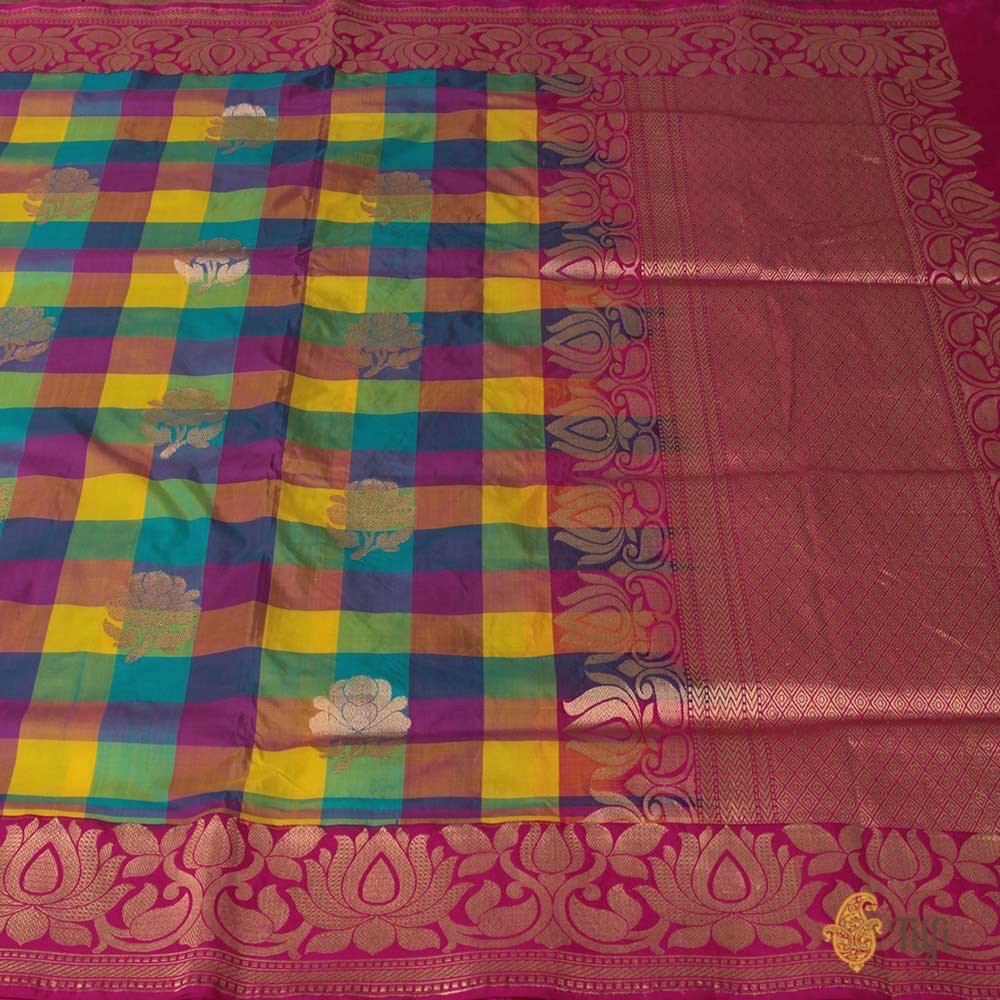 Checkered Pure Katan Silk Handloom Banarasi Saree