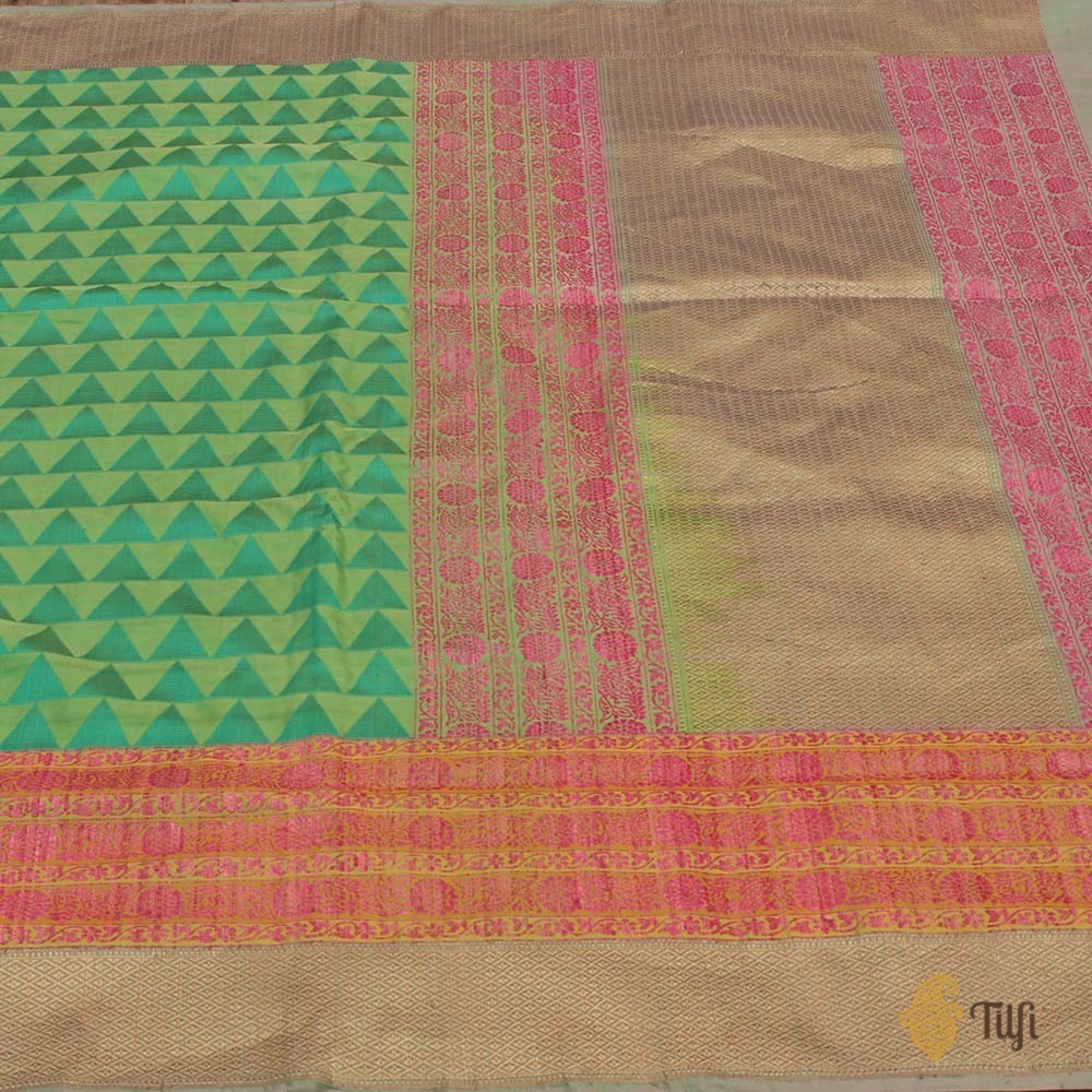 Sea Green-Parrot Green Pure Katan Silk Banarasi Handloom Saree