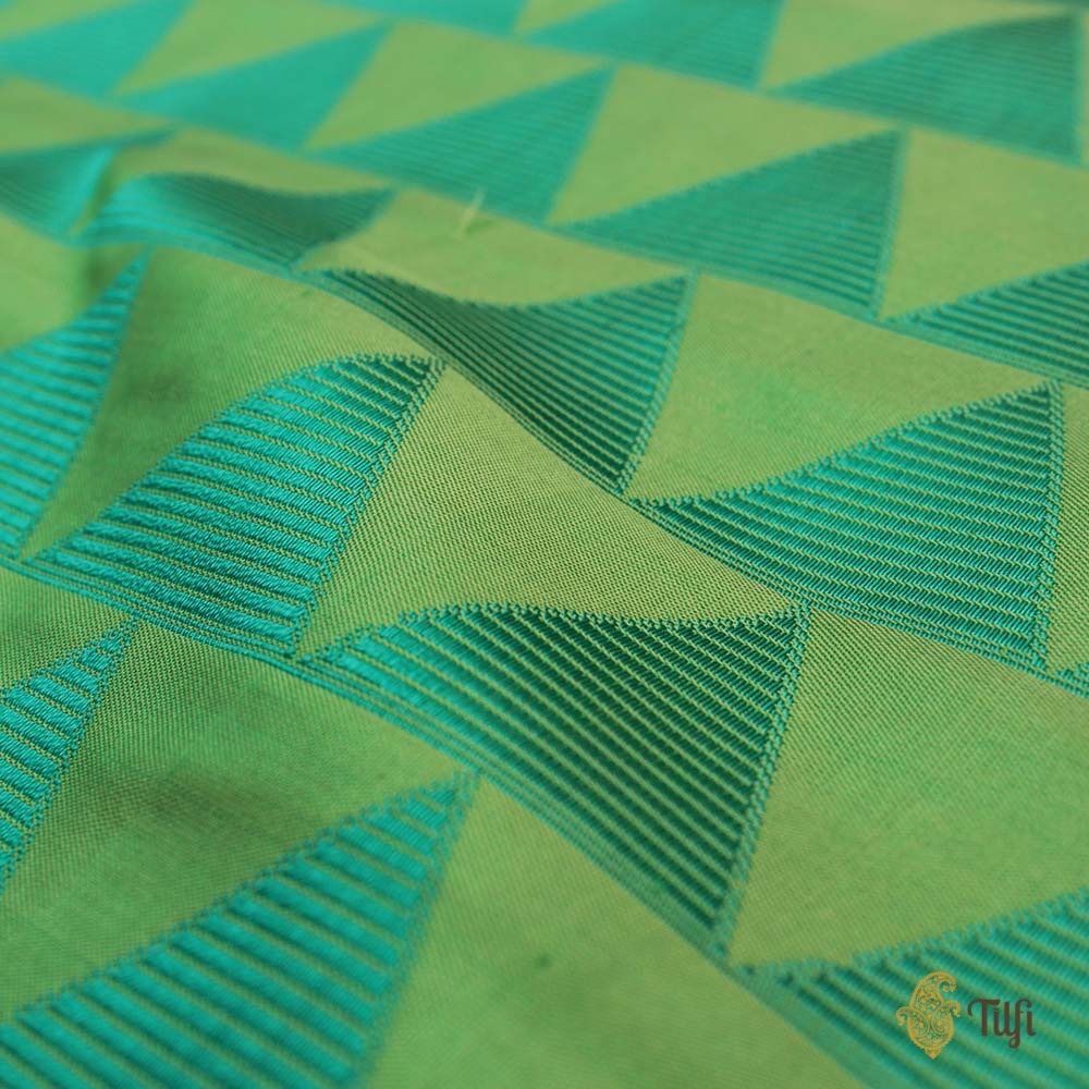 Sea Green-Parrot Green Pure Katan Silk Banarasi Handloom Saree