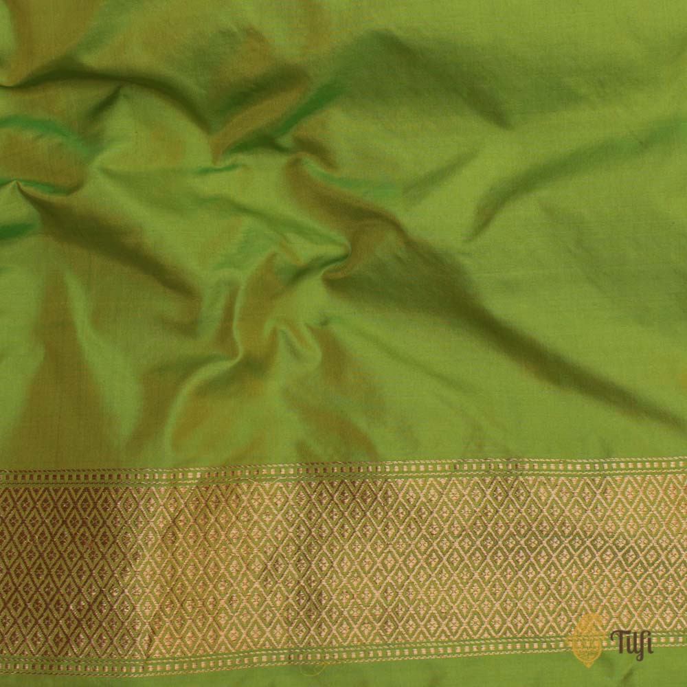 Sea Green-Parrot Green Pure Katan Silk Banarasi Handloom Saree