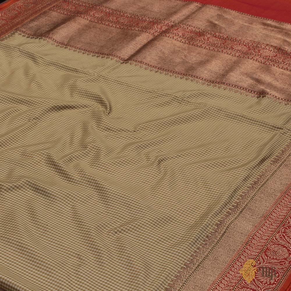 Cream-Beige Pure Katan Silk Banarasi Kadiyal Handloom Saree