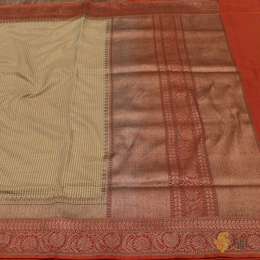 Cream-Beige Pure Katan Silk Banarasi Kadiyal Handloom Saree