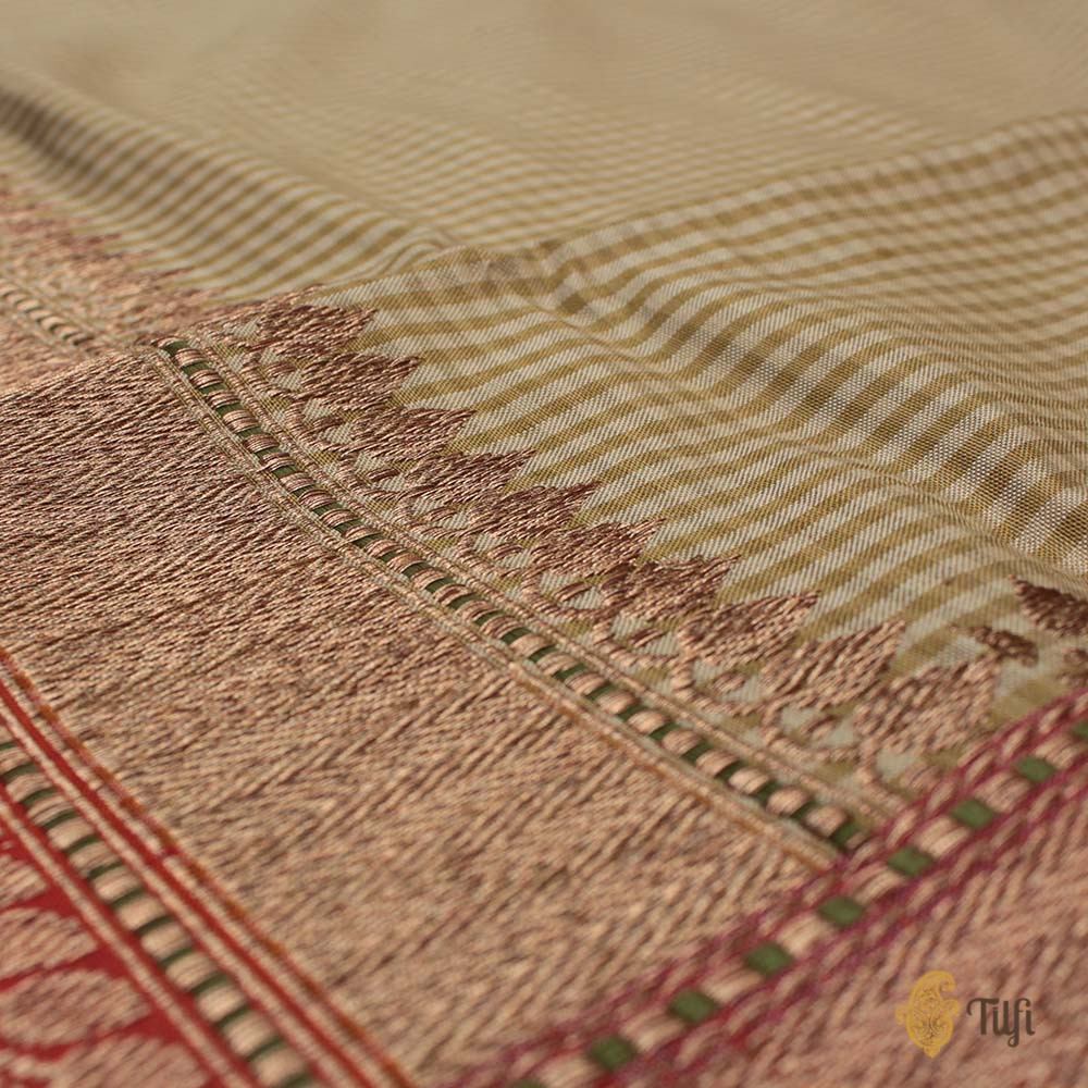 Cream-Beige Pure Katan Silk Banarasi Kadiyal Handloom Saree