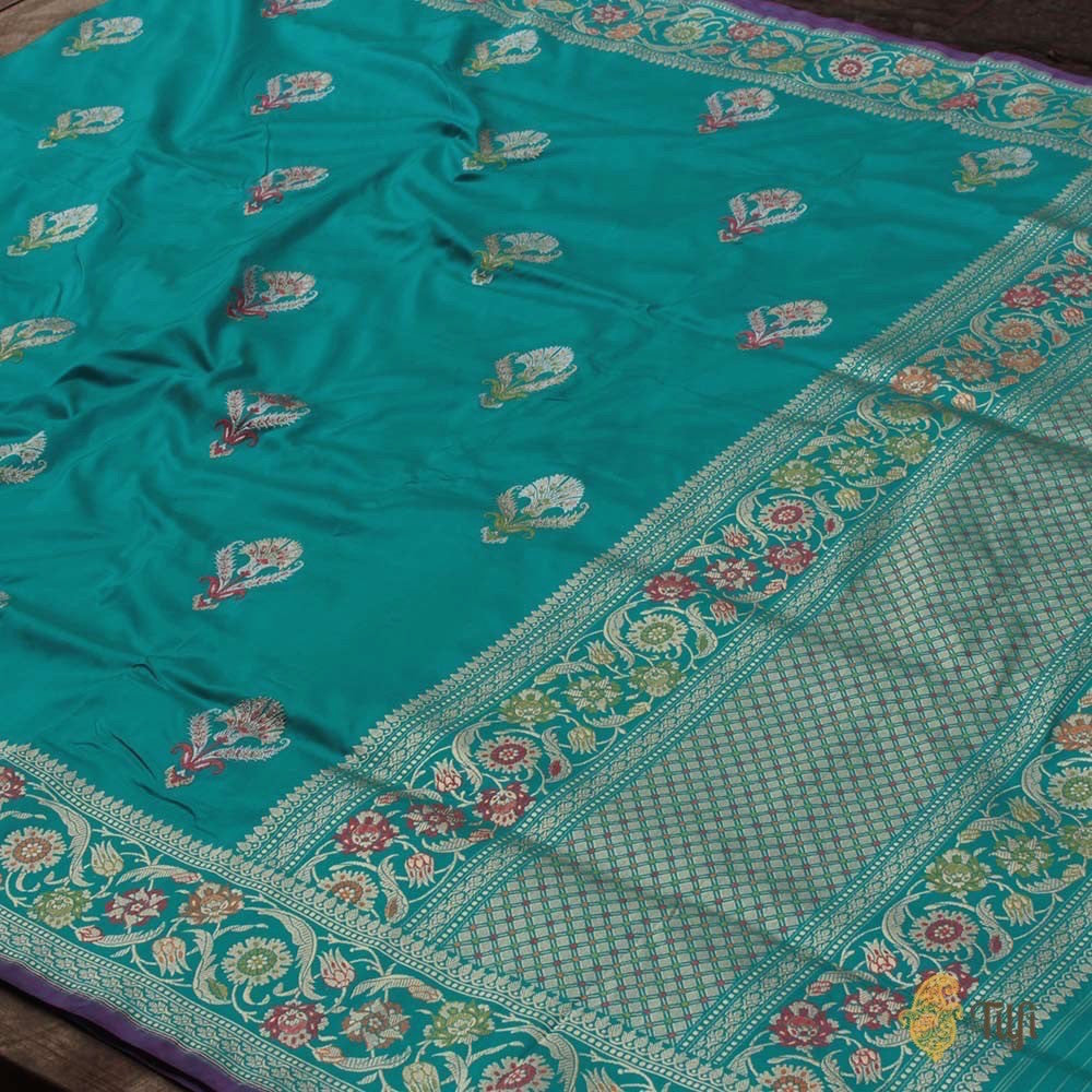 Light Turquoise Blue Pure Katan Silk Banarasi Handloom Saree - Tilfi