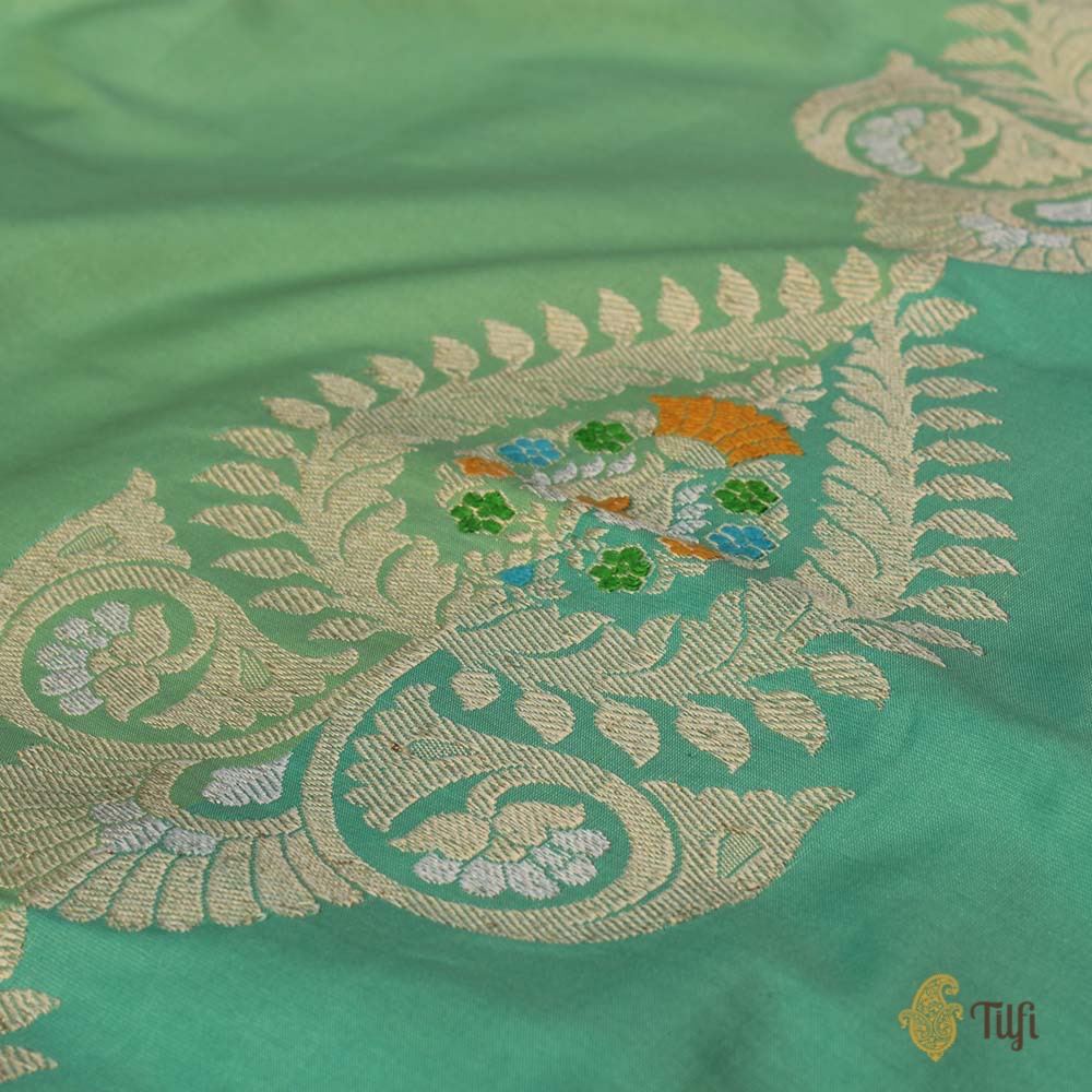 Pista Green-Turquoise Green Pure Katan Silk Banarasi Handloom Saree - Tilfi