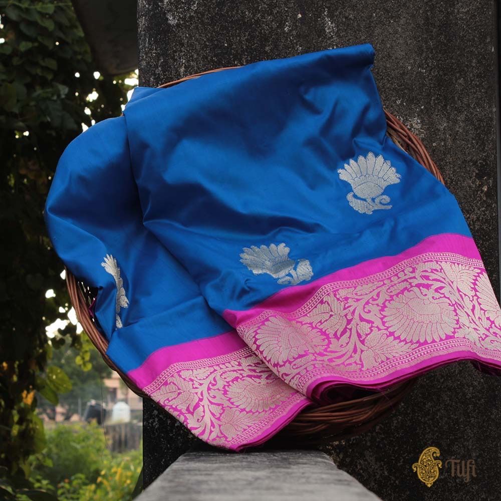 Royal Blue-Pink Pure Katan Silk Banarasi Handloom Saree