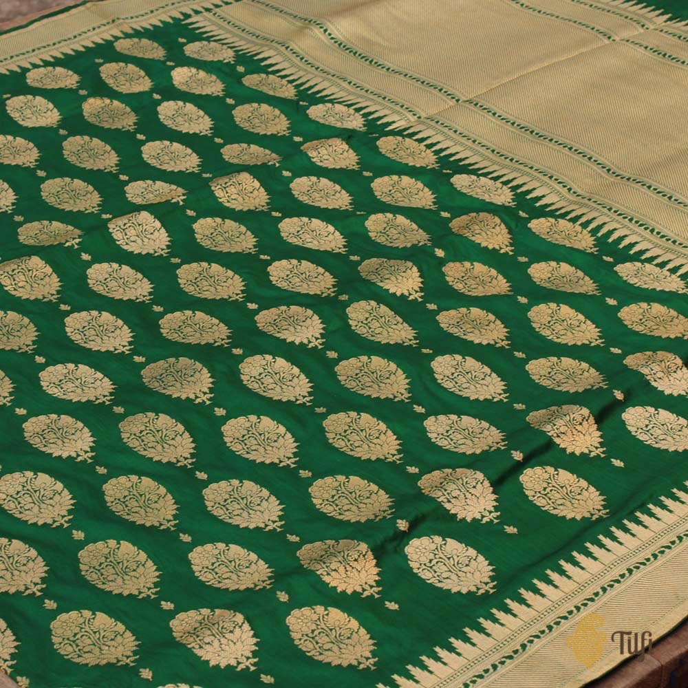 Green Pure Katan Silk Banarasi Handloom Saree