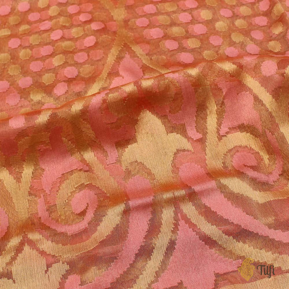 Pink Pure Kora Tissue Net Banarasi Handloom Saree