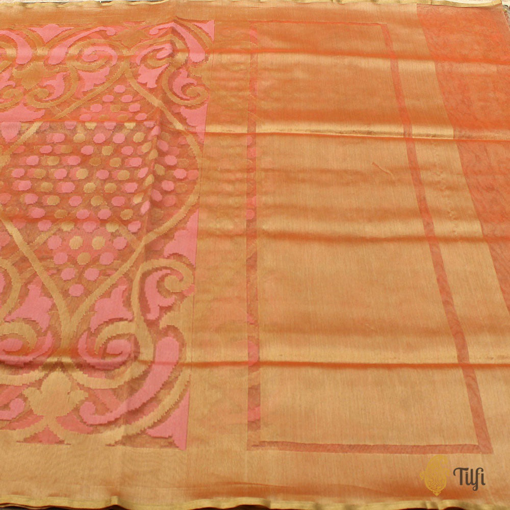 Pink Pure Kora Tissue Net Banarasi Handloom Saree