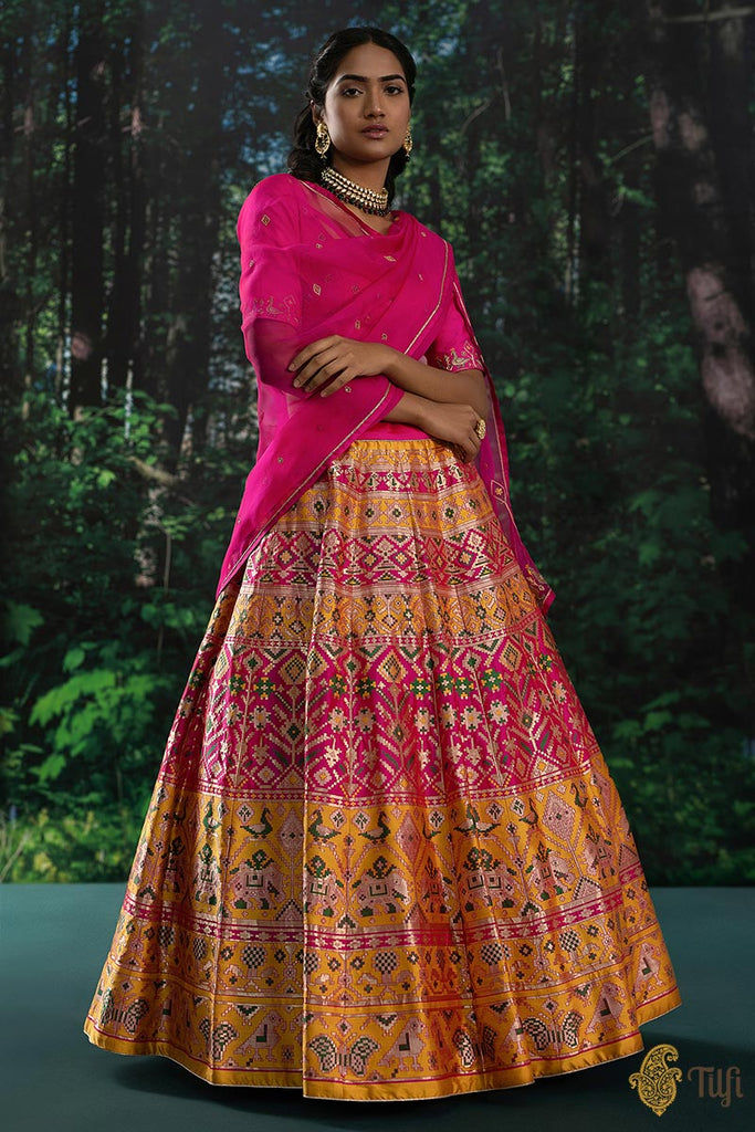 Varuna Jithesh Orange Purple Lehenga | Half saree lehenga, Purple lehenga,  Indian outfits