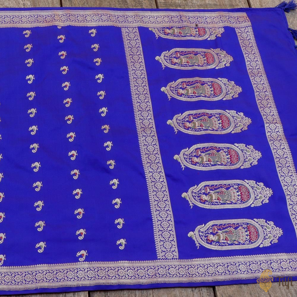 Royal Blue Pure Katan Silk Banarasi Handloom Petite Dupatta