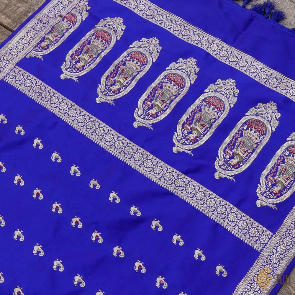 Royal Blue Pure Katan Silk Banarasi Handloom Petite Dupatta