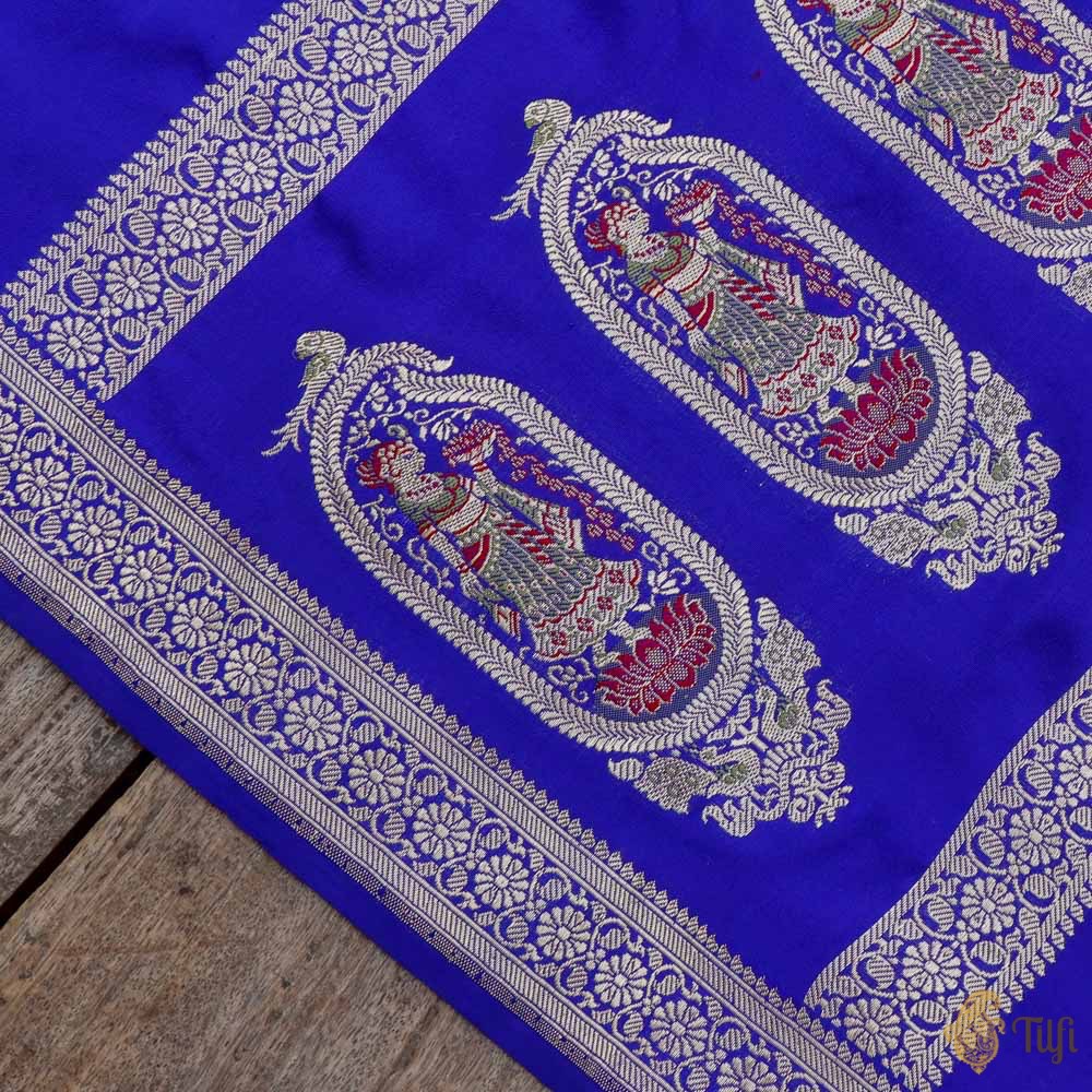 Royal Blue Pure Katan Silk Banarasi Handloom Petite Dupatta