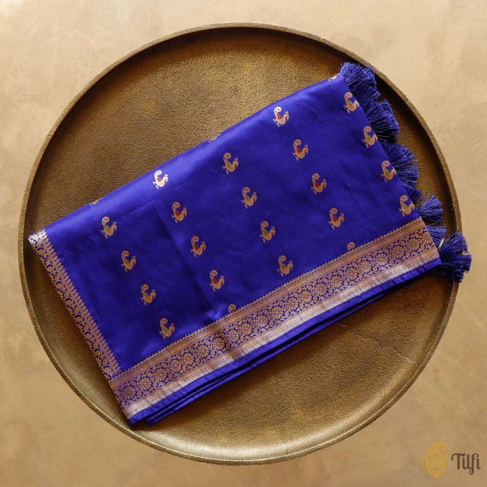 Royal Blue Pure Katan Silk Banarasi Handloom Petite Dupatta