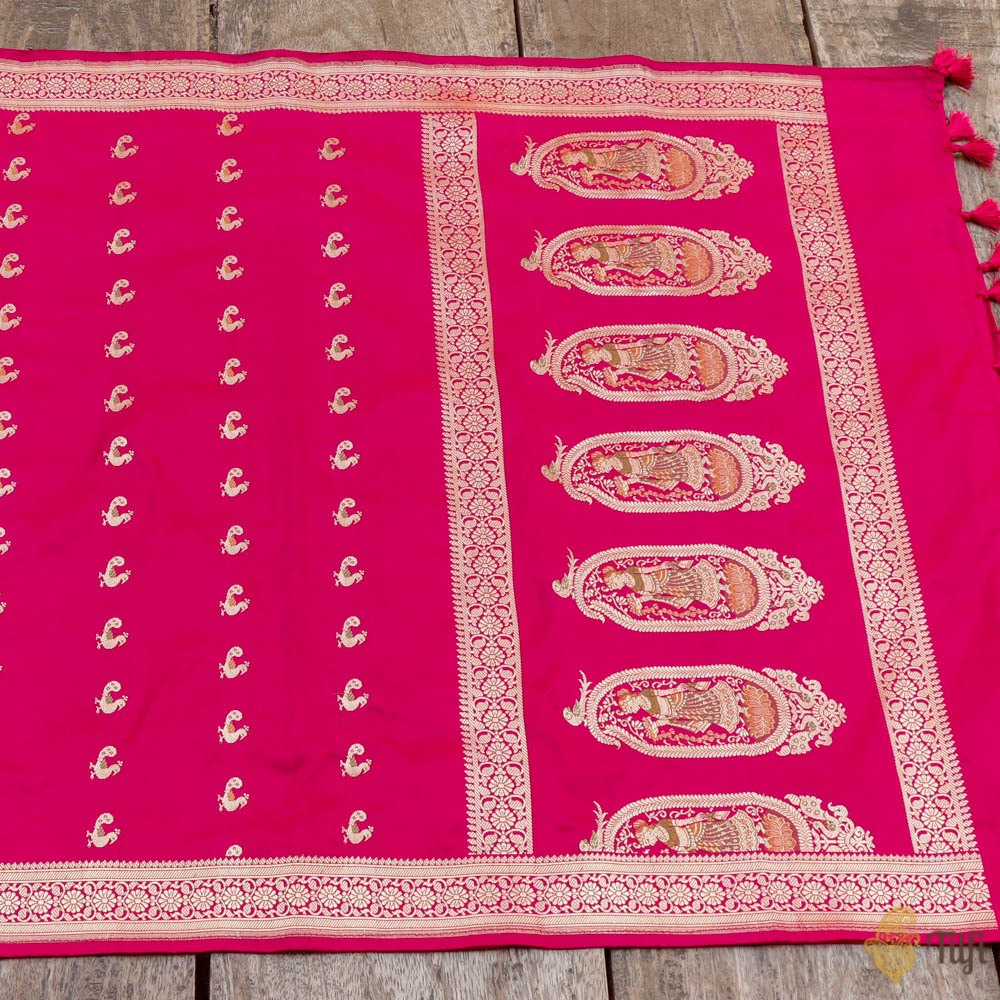 Rani Pink Pure Katan Silk Banarasi Handloom Petite Dupatta