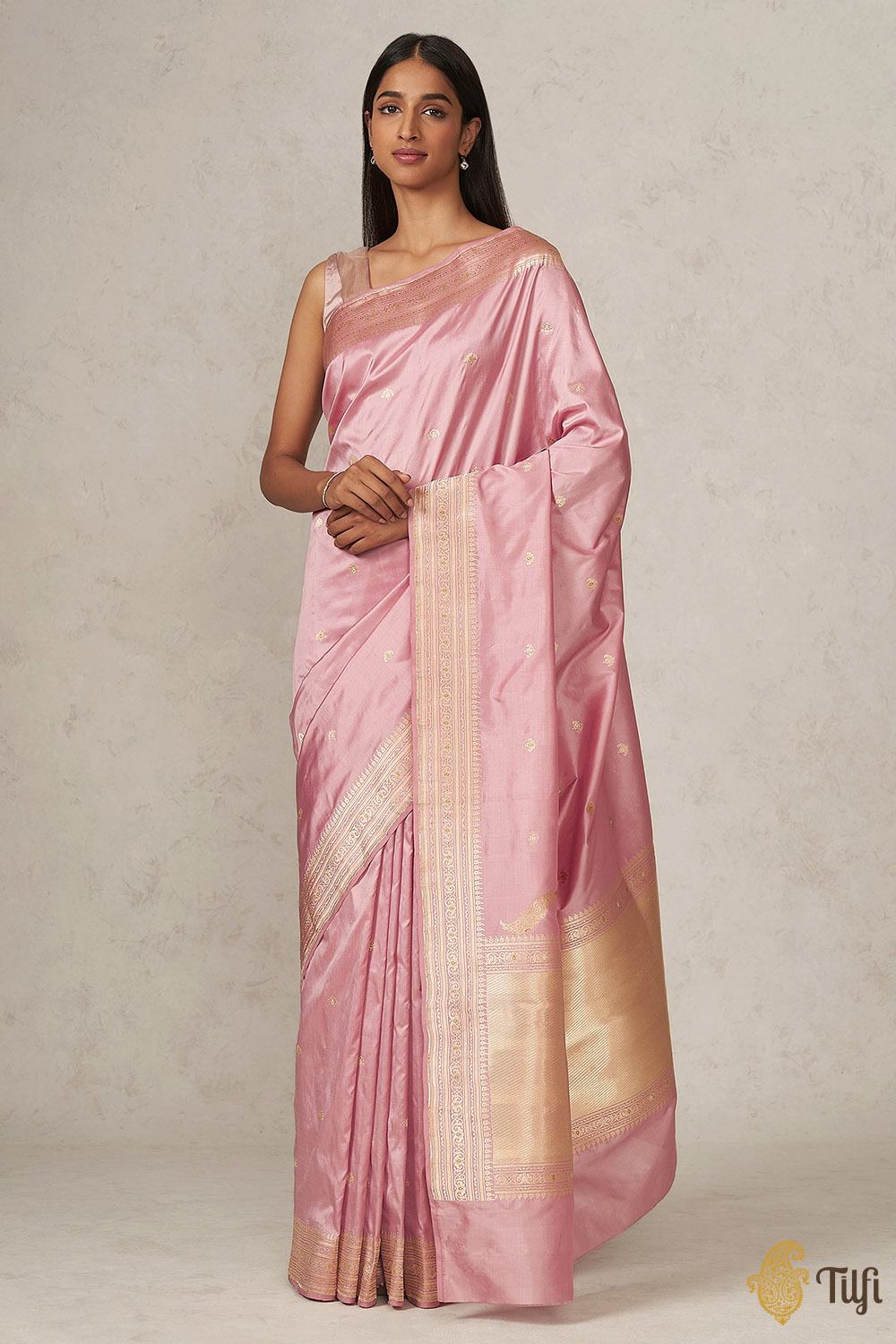 Soft Pink Pure Katan Silk Banarasi Handloom Saree