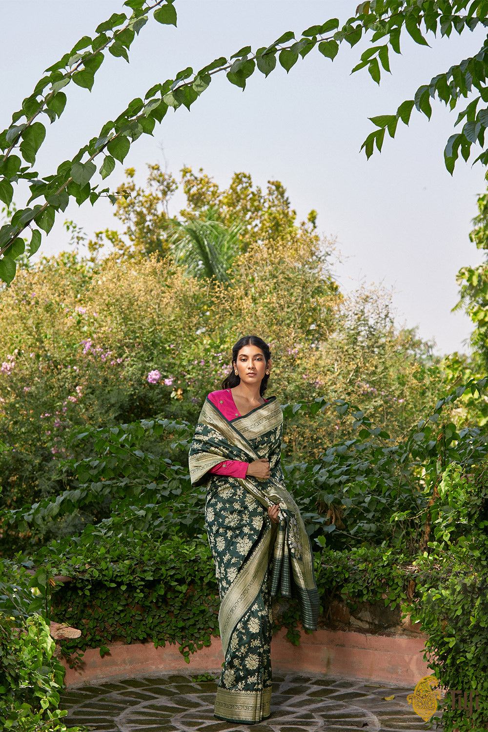 Indian-style garden with tabla and colorful sari on Craiyon