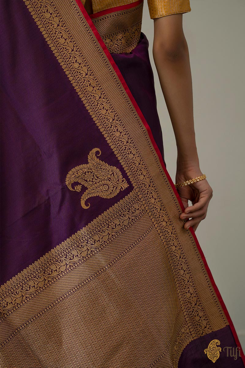 Black-Purple Pure Katan Silk Banarasi Handloom Saree