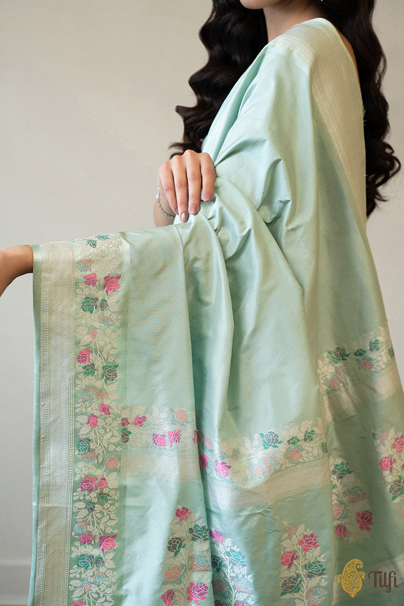 Light Blue Pure Katan Silk Banarasi Handloom Saree