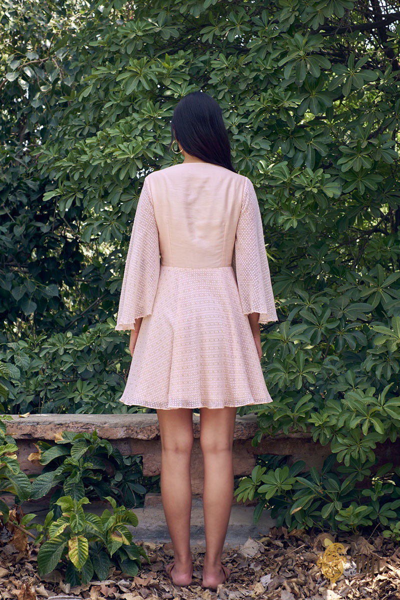 Peach Sorbet Pure Khaddi Georgette Handwoven Flared Dress