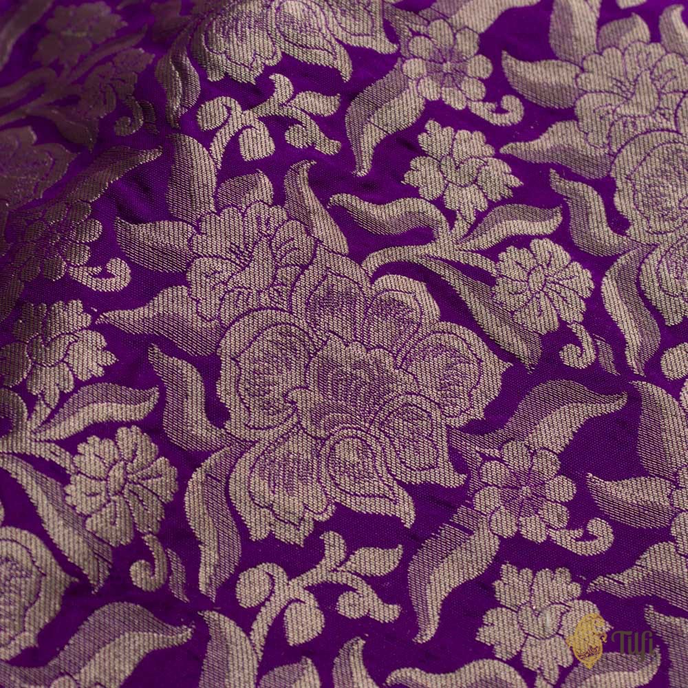 Purple Pure Katan Silk Banarasi Handloom Fabric